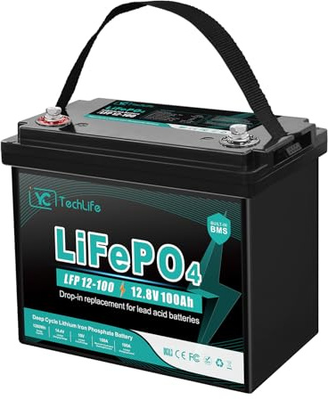 12V 100Ah LiFePO4 Lithium Batterie, 15000 Deep Cycle Wiederaufladbar mit Integriertem 100A BMS, Schutz bei Niedrigen Temperaturen, Perfekt für Marine, RV, Boot