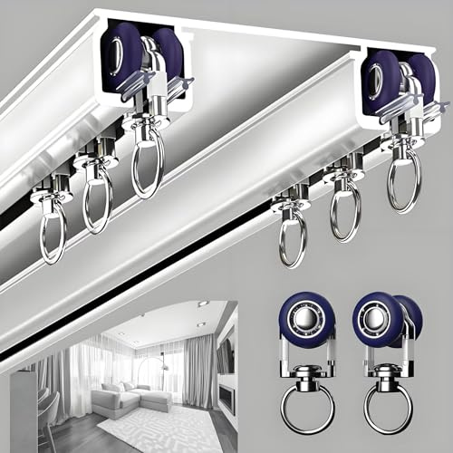 Silent Double Curtain Track Ceiling Mounted Aluminum Room Divider Rails Slider Track System for Hospital Bedroom Kitchen White 5.2m(17.1ft)