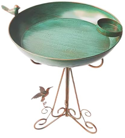 Outdoor Bird Bath, Hummingbird Feeder Bowl, Decorative Basin with Weatherproof Coating and Stable Base, Garden Bird Dispenser for Deck Patio Lawn Backyard Balcony Window Porch, 16.93 x 11.81 inches