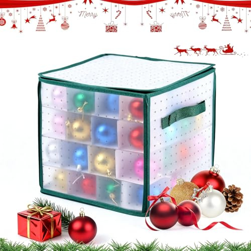 Darryy Weihnachtskugeln Aufbewahrung Hanging Organizer, Aufbewahrungsbox Weihnachtskugeln, Weihnachtskugeln Box, Aufbewahrung Weihnachtskugeln, Rot, 64 Fächer je 7.5 cm, für 64 Weihnachtskugeln Max