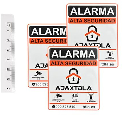 NO PARECE REAL, LO ES Disuasorio Alarma. 3 Etiquetas adhesivas de ALUMINIO resistente agua. Cartel PUERTA VENTANA BUZON - Naranja