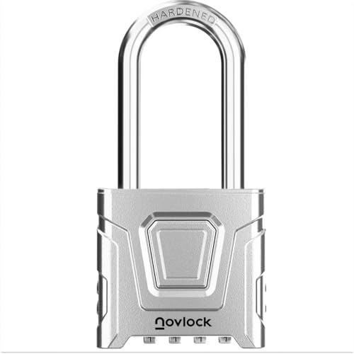 NOVLOCK Candado de combinación para exterior - arco largo de 5,9 cm, grosor de 8 mm - resistente a la intemperie, 4 dígitos para puertas, vallas, casetas, trasteros y taquillas - pack de 1, plateado