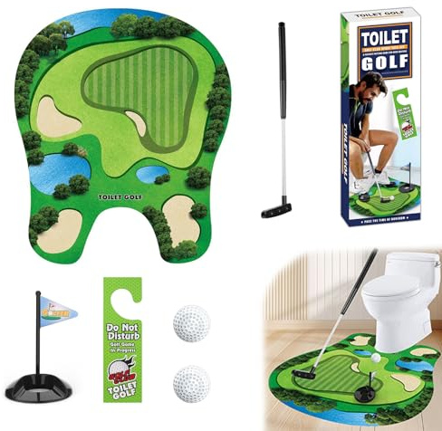 6Pcs Golf Bagno Gioco, Regalo per Golf, Divertente Minigolf Regalo da Uomo | Set Regalo per Golf con Mazza da Golf 65 cm, Tappetino da Golf, 2 Palline e Ganci per Uomini, Mariti, Amici