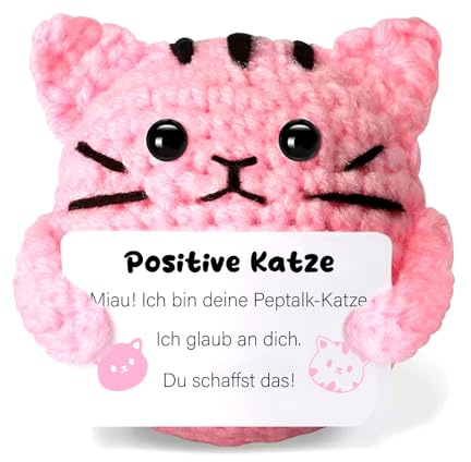 OlyPegic Positive Katze Kuscheltier, Glücksbringer & Mutmacher Geschenk Schreibtischdeko, Kreatives herzliches Geschenk für Kollegen, Freunde & Familie Mini Katzen Kuscheltier(Pink)