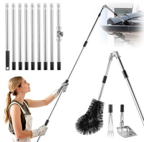 Gutter Cleaning Tools, Telescopic Gutter Cleaner 4M Extend Telescopic Roof Gutter Cleaning Extension Tools Kit with Adjustable Angle Pole Gutter Brush for Removes Leaf Debris, Spider Webs from Villas,