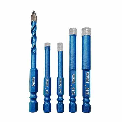 Zeeorymn Porcelain Tile Dry Drill Bits Set,Diamond Hole Saw Kit,6mm+6/6/8/10mm with Quick Change Hex Shank for Granite, Marble, Porcelain, Glass, Stone