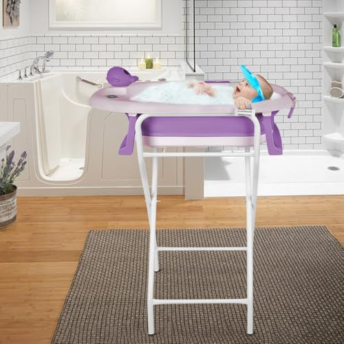 Baignoire Bebe avec Support, Baignoire Xxl Avec Support Bébé sur Pied - Sécurisée et Confortable Bassine Pliable Bebe,Idéale Pour La Douche – (Style 5) 81,5 x 48 x 21 cm - Violet