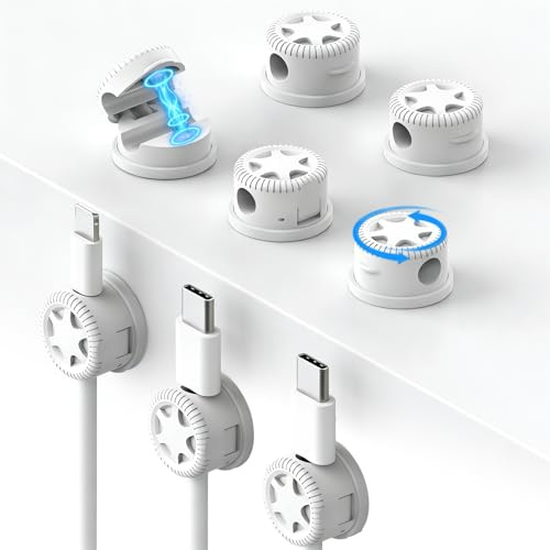 BacJueSin 8 Stück Kabelhalter Selbstklebend und Kabelclips Selbstklebend 360° Drehbar Magnetisch mit sauber ablösbarem Klebepad für Kabelmanagement am Kabelhalter Schreibtisch, Wand und Auto (Weiß)