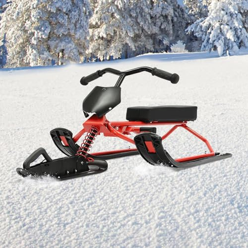 WFIETN Luge de ski avec volant, luge d'hiver pour enfants à partir de 3 ans, à utiliser sur les pistes de ski, les sports d'hiver jusqu'à 90 kg, facile à utiliser, 121 x 50 x 45 cm