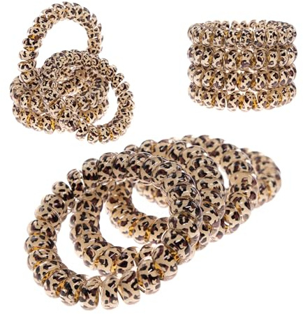 Specora-Classic Spiral Haargummi Beige Leopard – 5 cm – 4er Pack – TPU – Telefonkabel Zopfgummi – Ohne Ziepen & Verheddern – Keine Knicke – Haarschonend