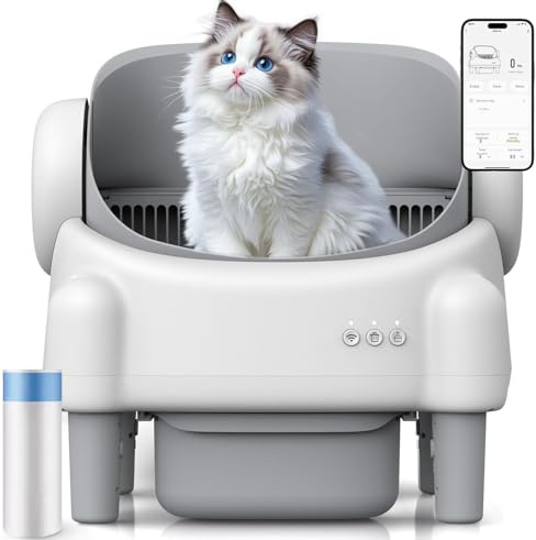 Elektrische Katzentoilette (76L+11L), Eingang Oben, geruchlos, Offenes Design katzenklo selbstreinigend Große Fassungsvermögen,für Mehrere Katzen