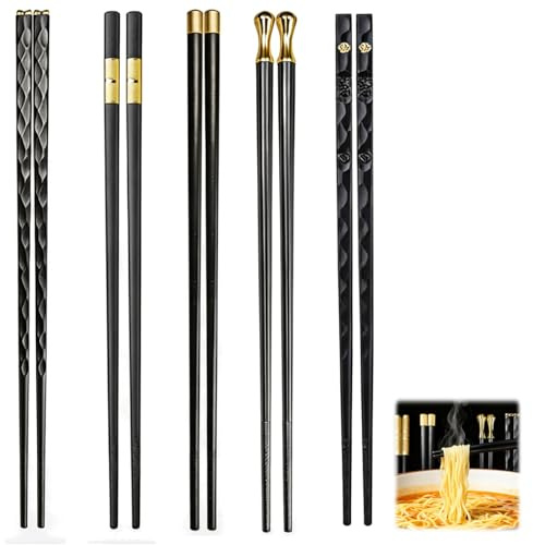 5 par ätpinnar set svart, diskmaskinssäker och återanvändbar, halkfria japanska kinesiska chopsticks 24 cm för sushi ramen nudlar, asiatiska bestick