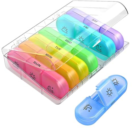 ZZHBOO Pastillero Semanal, Organizador de Pastillas de 7 Días con 21 Compartimentos, Caja Portátil para Medicamentos, Multicolor, Ideal para Viajes y Uso Diario