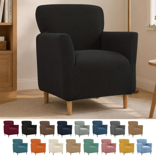 BOFITENG Stretch Sesselbezug mit Armlehnen, Elastische Jacquard Sessel Überzug, Abnehmbar und Waschbar, Universelle Sesselhusse für Sessel Und Polsterstühle, Sofabezug für 1 Sitzer Sofa (Schwarz)