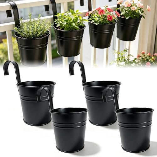 4 Stück Hängebkorb Blumentopf mit abnehmbaren Griff & Ablaufloch, 16cm hoch