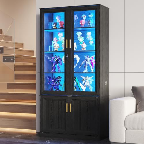 70.87  Glass Display Cabinets with Cupboards and Lock for Curio,Black