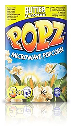 Popz Mikrowellen-Popcorn, kein GVO, Zero Trans Fat Popping Mais, Buttergeschmack, 12 x 3 x 90 g