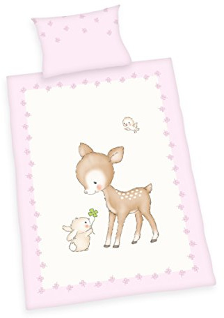 Herding Baby Best Bettwäsche-Set, Kleines Reh, Kopfkissenbezug 40 x 60 cm mit Hoteleinschlag, Bettbezug 100 x 135cm, mit leichtläufigem Reißverschluss, 100% Baumwolle/Renforcé