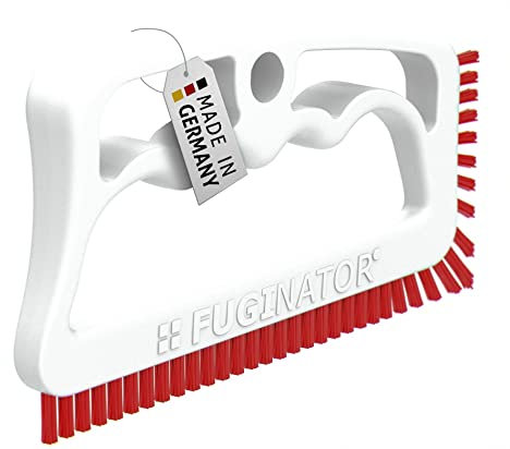 FUGINATOR® Fugenbürste – Fugenreinigung in Bad, WC, Küche - Reinigung von Wand- und Bodenfliesen - handliche Bürste für Fugen und Fliesen – Spaltreinigungsbürste für Enge Zwischenräume (weiß/rot)