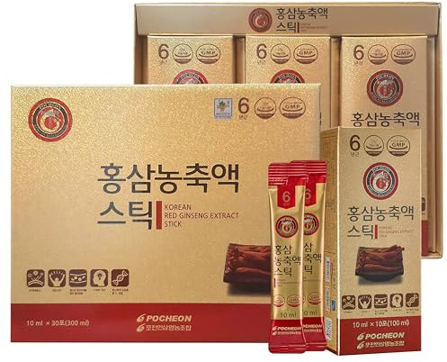 Pocheon Korean Red Ginseng Extract, 30% Ginseng Extract, Single Serving Packs - 30 Sticks (10ml x 30), Natural Immune Support, Available as Tea