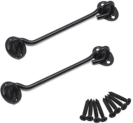 BuxiuGK 2 Stücke Sturmhaken 6 Zoll Kabinenhaken Edelstahl mit 8 Stücke Montage Schrauben für Türen Garagentor Fenster,Schwarz