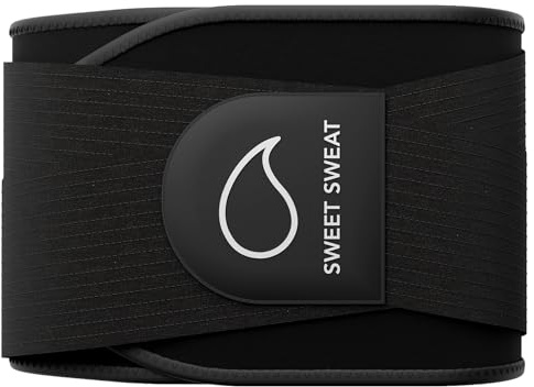 Sports Research Sweet Sweat Pro Series Waist Trimmer - Premium Sweat Enahancing Fitness Belt w/Adjustable Straps for Back Support & Tighter Cinch - Black, (Medium/Large)