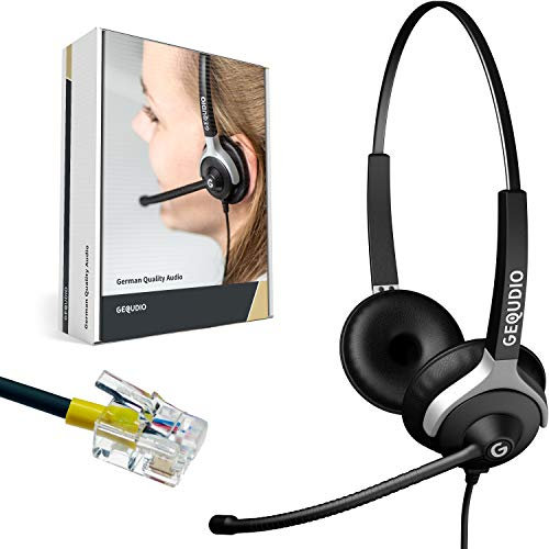 GEQUDIO Headset für GX- und GZ-Serie kompatibel für GX5+ GX7+ GZ-2 GZ-6 GZ-8, Poly/Polycom und Gigaset-RJ Telefon - inklusive RJ Kabel - Kopfhörer & Mikrofon mit Ersatz Polster - 80g leicht (2-Ohr)