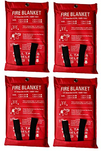 Toneeko 1,2 x 1,8 m Coperta antincendio in fibra di vetro per emergenze, protezione ignifuga e isolamento termico (bianco, 4 pezzi)