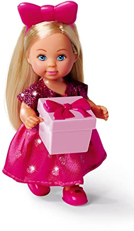 Simba 105733599 - Evi Love Surprise, 2-Fach Sortiert, es Wird nur EIN Artikel geliefert, Puppe im süßen Glitzerkleid mit Schleife und Überraschungsgeschenk, 12cm Spielpuppe, ab 3 Jahren