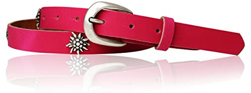 FRONHOFER Trachtengürtel für Damen mit Edelweiß aufgenietet, 2,5 cm, 18805, Größe:Körperumfang 100 cm/Gesamtlänge 115 cm, Farbe:Pink