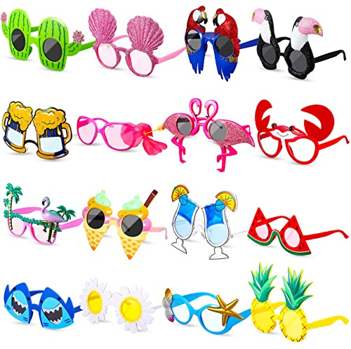 Aoriher 16 Paare Hawaiian Sonnenbrille Tropical Hawaiian Partybrille Lustige Brillen Foto Requisiten Sommer Beach Party Accessoires für Kinder und Erwachsene, Hawaii Kostüm Zubehör