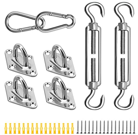 Sonnensegel Befestigungs Kit, Sonnensegel Zubehör 304 Edelstahl Spanner Zubehör Montage Aufbau Set für Viereck und Dreieck Garten, Awnings Mounting Assembly Set
