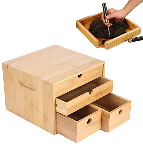 Caja de almacenamiento de té, organizador de té de bambú de 3 capas para empujar y tirar, cajón de té, estantería de almacenamiento de pie, organizador de mesita de noche, organizador vertical de bols