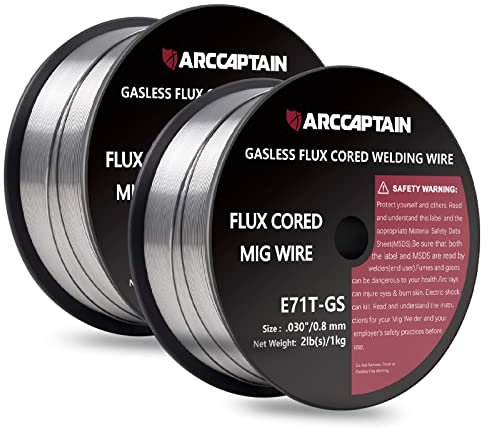 ARCCAPTAIN Fil fourré 0,8 mm 2 kg E71T-GS MIG pour poste à souder sans gaz MIG/MAG FLUX avec TÜV testé, bobine de fil de 100 mm avec mandrin de 20 mm, pack de 2