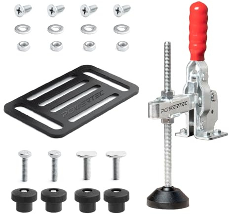 POWERTEC 71702 Vertical Hold Down Toggle Clamp and Mounting Plate Kit for Woodworking, 500LB Holding Capacity w/Quick Release
