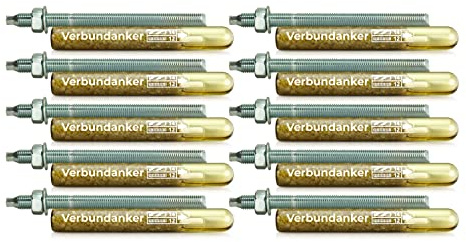 Isolbau Verbundanker Set - Verbundankerpatrone styrolfrei V12 + Ankerstange verzinkt M12 x 190 - ETA/ETAG Zulassung - 10 Stück