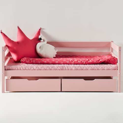 Hoppekids ECO Comfort Kinderbett 70x160 mit Lattenrost und Zwei Bettschubladen| Blasses Rosa | Nordisches Umweltzeichen Zertifiziert | FSC®-zertifiziertes massives Kiefernholz aus der EU