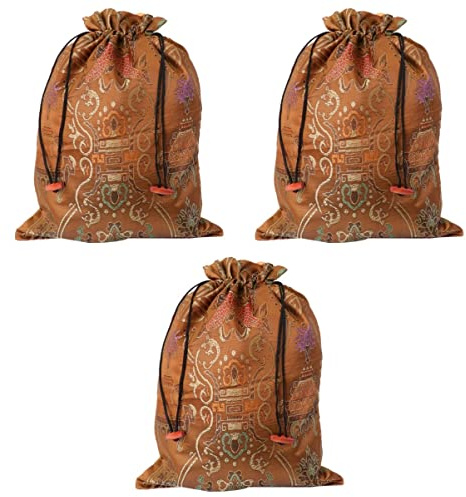 Cabilock Lot De 3 À Cordon En Soie De Style Chinois Pochettes À Bijoux Pour Fête De Mariage Petits À Cordon Kaki Motif Aléatoire