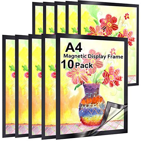 Gocoffun Magnetischer Schilderhalter, A4, 10 Stück, selbstklebender, magnetischer Display-Rahmen, wasserdicht, klares Display für Zuhause, Schule, Geschäft, Notiz, Bilderrahmen, Schwarz