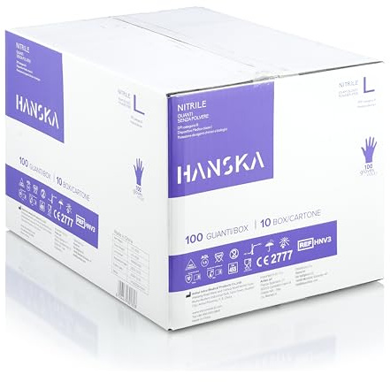HANSKA Paquete de 1000 guantes desechables de nitrilo morado - Sin polvo - Desechables - Ambidiestros - No estériles - Base de goma - Apto para uso médico y manipulación de alimentos (1000, L)