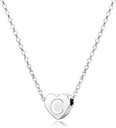 KENYG S925 Silver A-Z Capital Initial Heart Pendant Necklaces for Women Girls Lady for Christmas Birthday Graduation,Women Choker Tiny Necklaces Fashion Jewellery (C)