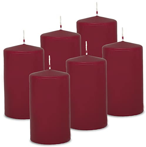 DecoLite: 6x Stumpenkerzen 130/70 mm Safe Candle - Selbstverlöschend - Brenndauer ca. 61 Stunden - 100% made in Germany von Wenzel Kerzen Wachskerzen - RAL Zertifiziert (altrot)