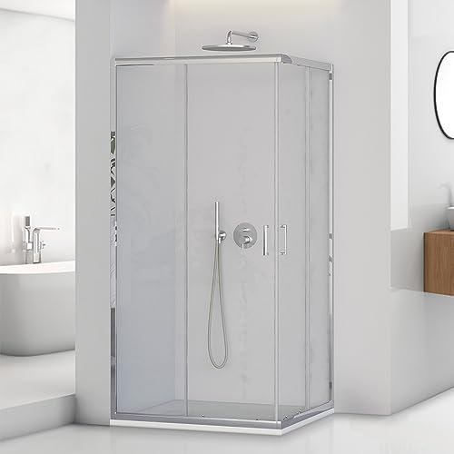 Box doccia angolare 70x120 cm in vetro trasparente H 195 cm, 2 porte scorrevoli con profilo cromato e installazione reversibile, Tay