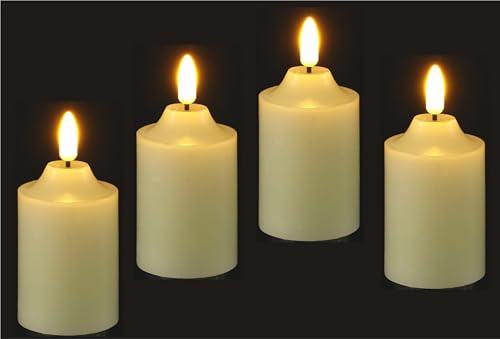 LED Kerzen Echtwachs 4er Set elektrische mit Timer Kerze LED-Kerze Warmweiß Stimmungslicht Lichter Dekoration Stumpenkerze große Adventskerzen Adventskranz Kranz romantisch Valentinstag, 7,5cm