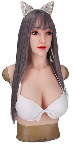 ZWSM Weiche Silikonkopfmaske weibliche realistische Brustformen Crossdresser -Anzug mit Kopf für Halloween -Transgender -Brustplatte,#2,Silicone with Makeup