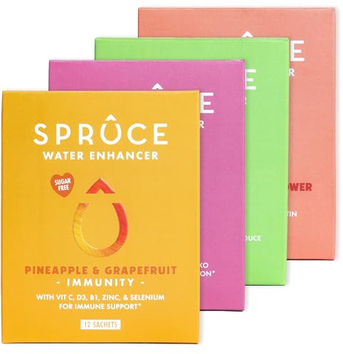 Spruce Natural Water Flavouring With Vitamins – Mixed Pack Taster Bundle – 4 Flavours, 48 Drinks – No Sugar – Made With Real Fruits – Healthy Modern Squash Cordial – Perfect For Hydration