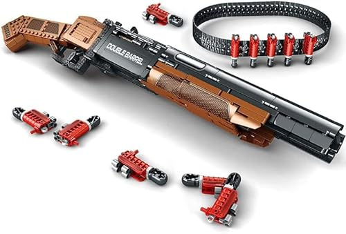 FULHOLPE Technik Schießwaffe Bausteine, Technik Doppelläufige Schrotflinte Bausatz Modell, 1006+ Klemmbausteine Gewehr Waffen Bauset Konstruktionspielzeug Kompatibel mit Großen Marken