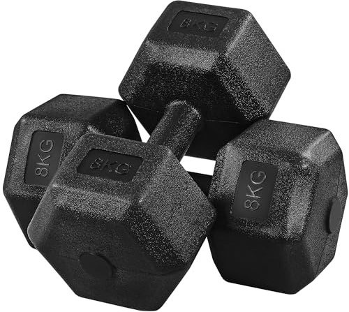 Yaheetech 2 Stück Hantel Set 4/5/6/7,5/8/10 Kg Kurzhanteln Gusseisen Hexagon Hanteln Gewichte Training für Aerobic, Gymnastik und Fitness