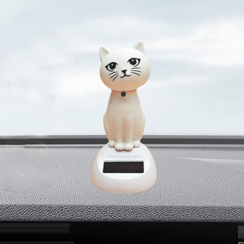 Recitem Auto Solar Wackelfigur Katze, Solar Wackelfiguren Tanzende Kleine Katze, Katze Solarfigur Statue Auto Armaturenbrett Deko Ornamente, Solarfigur Wackelfigur für Auto Haus Oder Büro (1 Weiß)