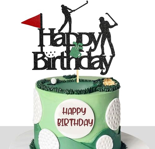 Sotpot 1PC Golf Cake Topper Glitter Golf Ball Player Cake Pick for Sport Theme Man Boy Girl Birthday Party Cake Decorations